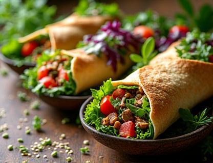 Fresh plant-based wraps and salads